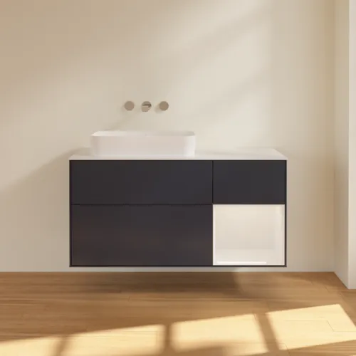 VILLEROY BOCH Toaletní skříňka Finion, s osvětlením, 3 výsuvy, 1200 x 603 x 501 mm, Midnight Blue Matt Lacquer / Glossy White Lacquer / Glass White Matt #F691GFHG, obrázek 2