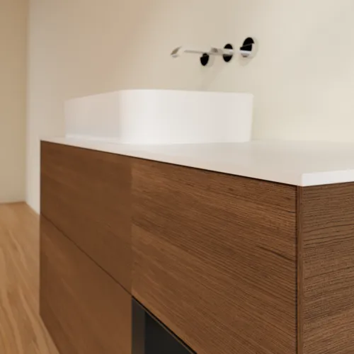 VILLEROY BOCH Toaletní skříňka Finion, s osvětlením, 3 výsuvy, 1200 x 603 x 501 mm, ořechová dýha / černý matný lak / sklo bílé matné #F691PDGN, obrázek 3
