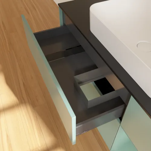 VILLEROY BOCH Toaletní skříňka Finion, s osvětlením, 3 výsuvy, 1200 x 603 x 501 mm, olivově matný lak / olivově matný lak / sklo černé matné #F712GMGM, obrázek 4