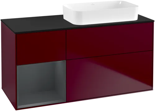 VILLEROY BOCH Toaletní skříňka Finion, s osvětlením, 3 výsuvy, 1200 x 603 x 501 mm, Peony Matt Lacquer / Midnight Blue Matt Lacquer / Glass Black Matt #F682HGHB