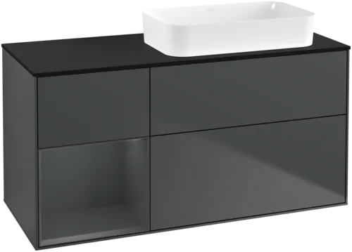 VILLEROY BOCH Toaletní skříňka Finion, s osvětlením, 3 výsuvy, 1200 x 603 x 501 mm, Midnight Blue Matt Lacquer / Midnight Blue Matt Lacquer / Glass Black Matt #F682HGHG