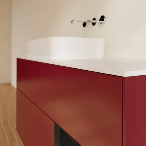 VILLEROY BOCH Toaletní skříňka Finion, s osvětlením, 3 výsuvy, 1200 x 603 x 501 mm, Pivoňka matný lak / Černý matný lak / Sklo bílé matné #F691PDHB, obrázek 4