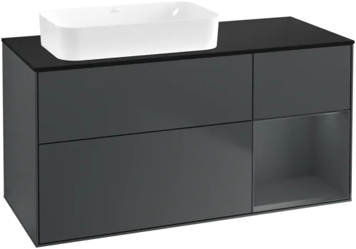 VILLEROY BOCH Toaletní skříňka Finion, s osvětlením, 3 výsuvy, 1200 x 603 x 501 mm, Midnight Blue Matt Lacquer / Midnight Blue Matt Lacquer / Glass Black Matt #F692HGHG
