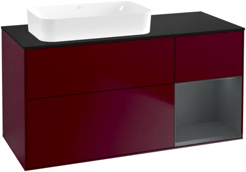 VILLEROY BOCH Toaletní skříňka Finion, s osvětlením, 3 výsuvy, 1200 x 603 x 501 mm, Peony Matt Lacquer / Midnight Blue Matt Lacquer / Glass Black Matt #F692HGHB