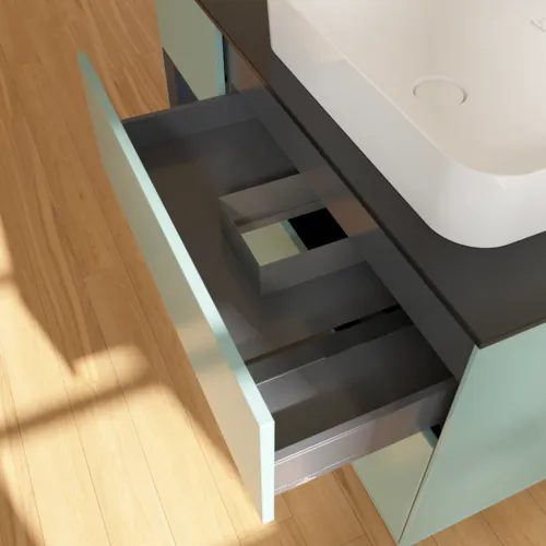 VILLEROY BOCH Toaletní skříňka Finion, s osvětlením, 3 výsuvy, 1200 x 603 x 501 mm, olivový matný lak / půlnoční modrý matný lak / černé matné sklo #F682HGGM, obrázek 6
