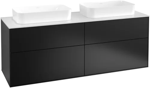 VILLEROY BOCH Toaletní skříňka Finion, 4 výsuvy, 1600 x 603 x 501 mm, černý matný lak / bílé matné sklo #F72100PD