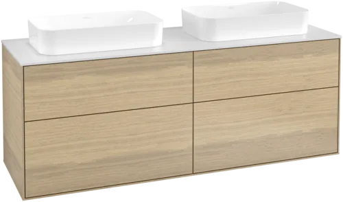VILLEROY BOCH Toaletní skříňka Finion, 4 výsuvy, 1600 x 603 x 501 mm, dubová dýha / sklo bílé matné #F72100PC