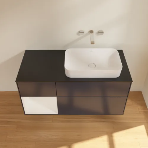 VILLEROY BOCH Toaletní skříňka Finion, s osvětlením, 3 výsuvy, 1200 x 603 x 501 mm, Midnight Blue Matt Lacquer / Glossy White Lacquer / Glass Black Matt #F682GFHG, obrázek 3