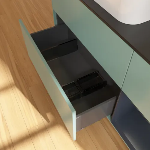 VILLEROY BOCH Toaletní skříňka Finion, s osvětlením, 3 výsuvy, 1200 x 603 x 501 mm, olivový matný lak / půlnoční modrý matný lak / černé matné sklo #F692HGGM, obrázek 4