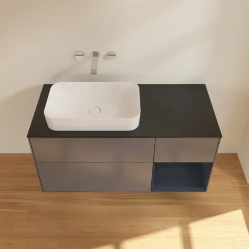 VILLEROY BOCH Toaletní skříňka Finion, s osvětlením, 3 výsuvy, 1200 x 603 x 501 mm, antracitový matný lak / půlnoční modrý matný lak / černé matné sklo #F692HGGK, obrázek 3