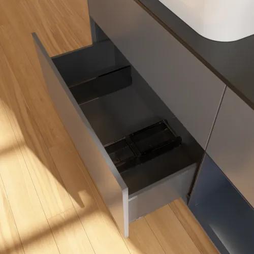 VILLEROY BOCH Toaletní skříňka Finion, s osvětlením, 3 výsuvy, 1200 x 603 x 501 mm, antracitový matný lak / půlnoční modrý matný lak / černé matné sklo #F692HGGK, obrázek 5