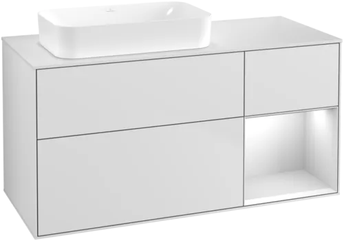 VILLEROY BOCH Toaletní skříňka Finion, s osvětlením, 3 výsuvy, 1200 x 603 x 501 mm, bílý matný lak / bílý matný lak / sklo bílé matné #F691MTMT