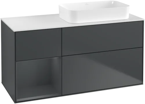 VILLEROY BOCH Toaletní skříňka Finion, s osvětlením, 3 výsuvy, 1200 x 603 x 501 mm, Midnight Blue Matt Lacquer / Midnight Blue Matt Lacquer / Glass White Matt #F681HGHG