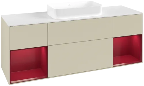 VILLEROY BOCH Toaletní skříňka Finion, s osvětlením, 4 výsuvy, 1600 x 603 x 501 mm, Silk Grey Matt Lacquer / Peony Matt Lacquer / Glass White Matt #F741HBHJ