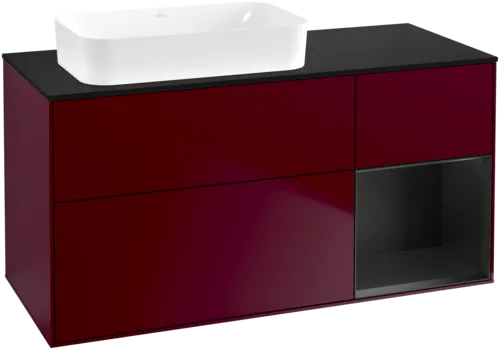 VILLEROY BOCH Toaletní skříňka Finion, s osvětlením, 3 výsuvy, 1200 x 603 x 501 mm, Peony Matt Lacquer / Black Matt Lacquer / Glass Black Matt #F692PDHB