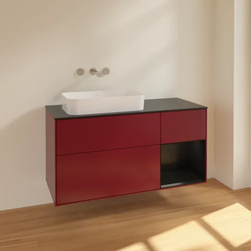 VILLEROY BOCH Toaletní skříňka Finion, s osvětlením, 3 výsuvy, 1200 x 603 x 501 mm, Peony Matt Lacquer / Black Matt Lacquer / Glass Black Matt #F692PDHB, obrázek 2