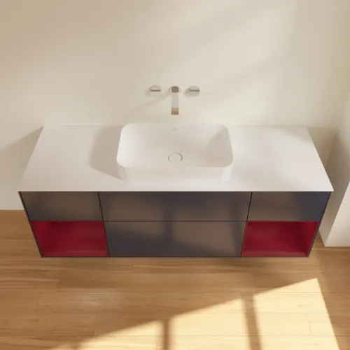 VILLEROY BOCH Toaletní skříňka Finion, s osvětlením, 4 výsuvy, 1600 x 603 x 501 mm, Midnight Blue Matt Lacquer / Peony Matt Lacquer / Glass White Matt #F741HBHG, obrázek 4