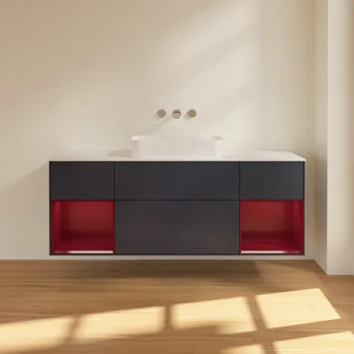 VILLEROY BOCH Toaletní skříňka Finion, s osvětlením, 4 výsuvy, 1600 x 603 x 501 mm, Midnight Blue Matt Lacquer / Peony Matt Lacquer / Glass White Matt #F741HBHG, obrázek 3