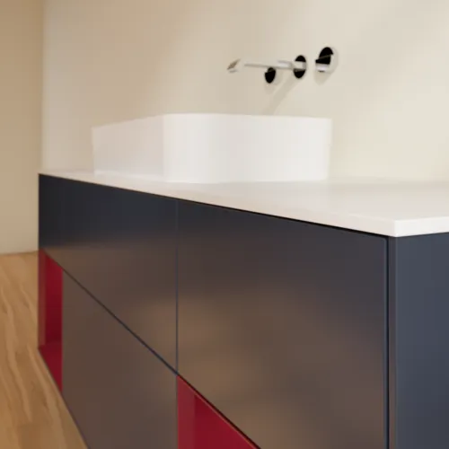 VILLEROY BOCH Toaletní skříňka Finion, s osvětlením, 4 výsuvy, 1600 x 603 x 501 mm, Midnight Blue Matt Lacquer / Peony Matt Lacquer / Glass White Matt #F741HBHG, obrázek 6