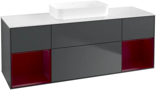 VILLEROY BOCH Toaletní skříňka Finion, s osvětlením, 4 výsuvy, 1600 x 603 x 501 mm, Midnight Blue Matt Lacquer / Peony Matt Lacquer / Glass White Matt #F741HBHG