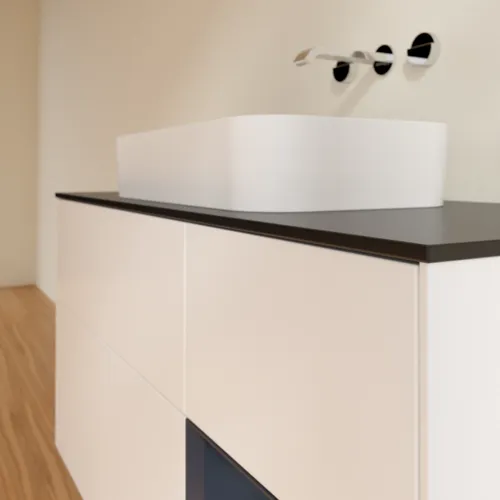 VILLEROY BOCH Toaletní skříňka Finion, s osvětlením, 3 výsuvy, 1200 x 603 x 501 mm, bílý matný lak / půlnoční modrý matný lak / černé matné sklo #F712HGMT, obrázek 3