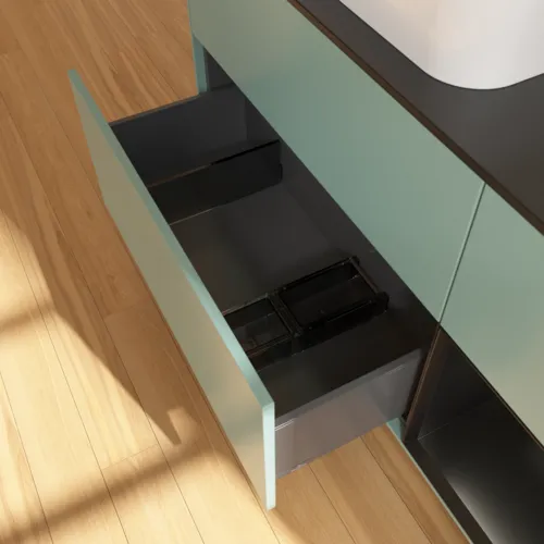VILLEROY BOCH Toaletní skříňka Finion, s osvětlením, 3 výsuvy, 1200 x 603 x 501 mm, olivový matný lak / černý matný lak / černé matné sklo #F692PDGM, obrázek 5