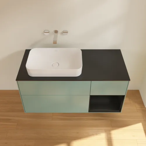 VILLEROY BOCH Toaletní skříňka Finion, s osvětlením, 3 výsuvy, 1200 x 603 x 501 mm, olivový matný lak / černý matný lak / černé matné sklo #F692PDGM, obrázek 3