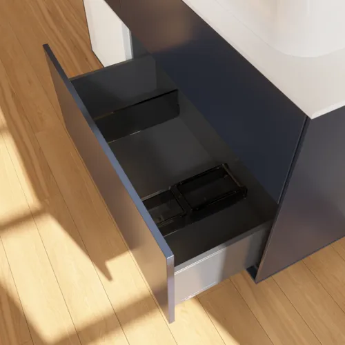 VILLEROY BOCH Toaletní skříňka Finion, s osvětlením, 3 výsuvy, 1200 x 603 x 501 mm, Midnight Blue Matt Lacquer / Glossy White Lacquer / Glass White Matt #F681GFHG, obrázek 3
