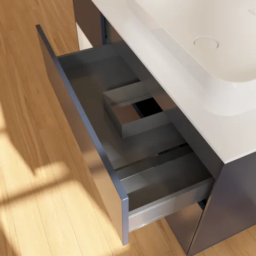 VILLEROY BOCH Toaletní skříňka Finion, s osvětlením, 3 výsuvy, 1200 x 603 x 501 mm, Midnight Blue Matt Lacquer / Glossy White Lacquer / Glass White Matt #F681GFHG, obrázek 4