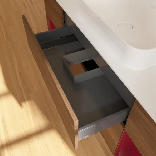 VILLEROY BOCH Toaletní skříňka Finion, s osvětlením, 4 výsuvy, 1600 x 603 x 501 mm, ořechová dýha / matný lak Pivoňka / matné bílé sklo #F741HBGN, obrázek 8