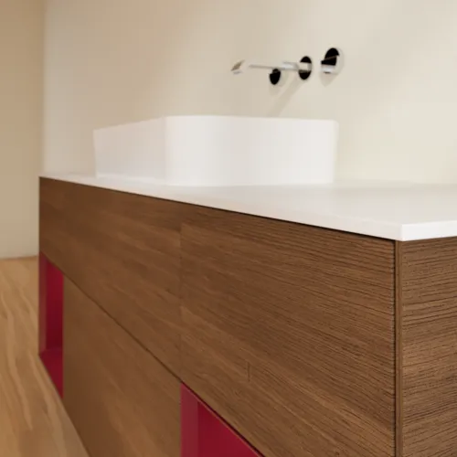 VILLEROY BOCH Toaletní skříňka Finion, s osvětlením, 4 výsuvy, 1600 x 603 x 501 mm, ořechová dýha / matný lak Pivoňka / matné bílé sklo #F741HBGN, obrázek 6