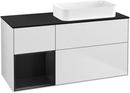 VILLEROY BOCH Toaletní skříňka Finion, s osvětlením, 3 výsuvy, 1200 x 603 x 501 mm, bílý matný lak / černý matný lak / černé matné sklo #F682PDMT
