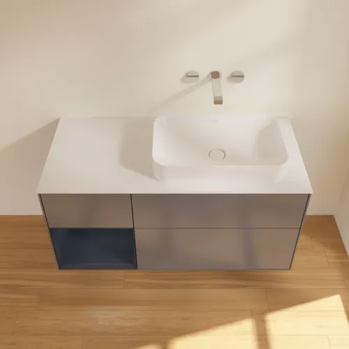 VILLEROY BOCH Toaletní skříňka Finion, s osvětlením, 3 výsuvy, 1200 x 603 x 501 mm, antracitový matný lak / půlnoční modrý matný lak / bílé matné sklo #F681HGGK, obrázek 4