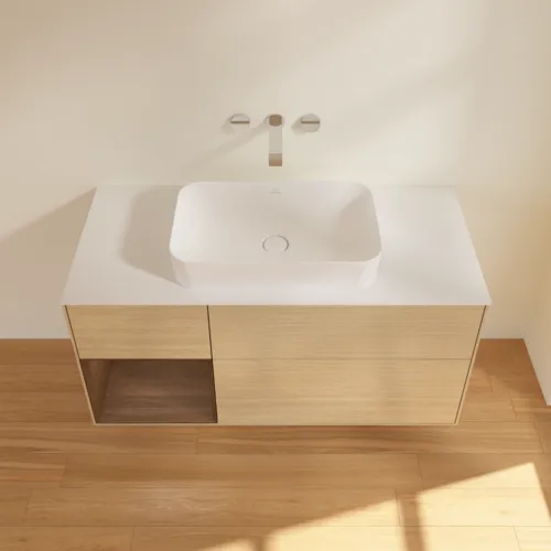 VILLEROY BOCH Toaletní skříňka Finion, s osvětlením, 3 výsuvy, 1200 x 603 x 501 mm, dubová dýha / ořechová dýha / sklo bílé matné #F701GNPC, obrázek 3