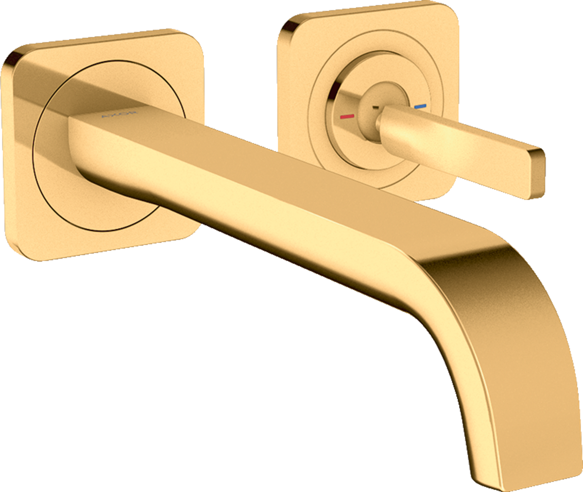 HANSGROHE AXOR Citterio E podomítková jednopáková umyvadlová baterie pro montáž na stěnu s kolíkovou rukojetí, výtokem 221 mm a rozetami #36106990 - Polished Gold Optic