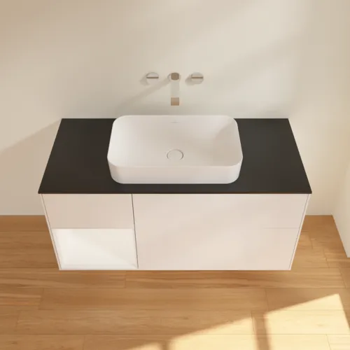 VILLEROY BOCH Toaletní skříňka Finion, s osvětlením, 3 výsuvy, 1200 x 603 x 501 mm, bílý matný lak / bílý matný lak / černé matné sklo #F702MTMT, obrázek 3