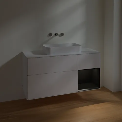 VILLEROY BOCH Toaletní skříňka Finion, s osvětlením, 3 výsuvy, 1200 x 603 x 501 mm, bílý matný lak / černý matný lak / bílé matné sklo #F711PDMT, obrázek 3