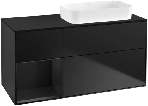 VILLEROY BOCH Toaletní skříňka Finion, s osvětlením, 3 výsuvy, 1200 x 603 x 501 mm, černý matný lak / černý matný lak / černé matné sklo #F682PDPD
