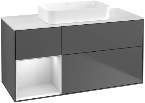 VILLEROY BOCH Toaletní skříňka Finion, s osvětlením, 3 výsuvy, 1200 x 603 x 501 mm, antracitový matný lak / bílý matný lak / bílé matné sklo #F701MTGK