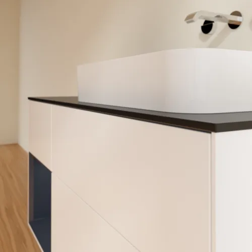 VILLEROY BOCH Toaletní skříňka Finion, s osvětlením, 3 výsuvy, 1200 x 603 x 501 mm, bílý matný lak / půlnoční modrý matný lak / černé matné sklo #F682HGMT, obrázek 4