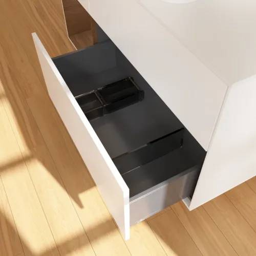 VILLEROY BOCH Toaletní skříňka Finion, s osvětlením, 3 výsuvy, 1200 x 603 x 501 mm, bílý matný lak / ořechová dýha / sklo bílé matné #F701GNMT, obrázek 4