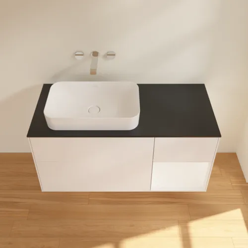 VILLEROY BOCH Toaletní skříňka Finion, s osvětlením, 3 výsuvy, 1200 x 603 x 501 mm, bílý matný lak / bílý matný lak / černé matné sklo #F692MTMT, obrázek 3