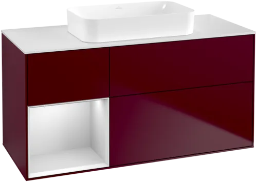 VILLEROY BOCH Toaletní skříňka Finion, s osvětlením, 3 výsuvy, 1200 x 603 x 501 mm, Peony Matt Lacquer / White Matt Lacquer / Glass White Matt #F701MTHB