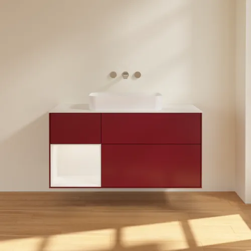 VILLEROY BOCH Toaletní skříňka Finion, s osvětlením, 3 výsuvy, 1200 x 603 x 501 mm, Peony Matt Lacquer / White Matt Lacquer / Glass White Matt #F701MTHB, obrázek 2