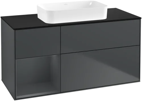 VILLEROY BOCH Toaletní skříňka Finion, s osvětlením, 3 výsuvy, 1200 x 603 x 501 mm, Midnight Blue Matt Lacquer / Midnight Blue Matt Lacquer / Glass Black Matt #F702HGHG
