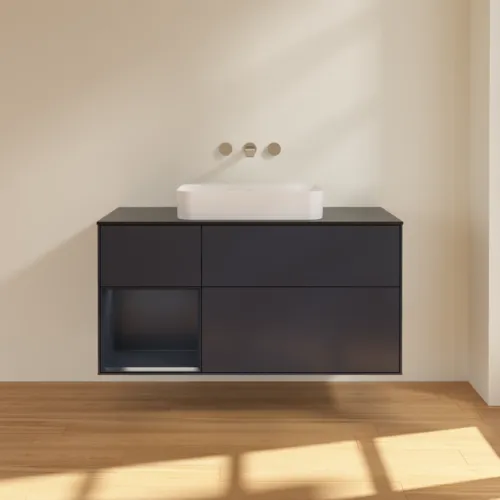 VILLEROY BOCH Toaletní skříňka Finion, s osvětlením, 3 výsuvy, 1200 x 603 x 501 mm, Midnight Blue Matt Lacquer / Midnight Blue Matt Lacquer / Glass Black Matt #F702HGHG, obrázek 3