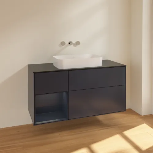VILLEROY BOCH Toaletní skříňka Finion, s osvětlením, 3 výsuvy, 1200 x 603 x 501 mm, Midnight Blue Matt Lacquer / Midnight Blue Matt Lacquer / Glass Black Matt #F702HGHG, obrázek 2