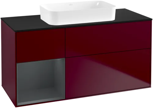 VILLEROY BOCH Toaletní skříňka Finion, s osvětlením, 3 výsuvy, 1200 x 603 x 501 mm, Peony Matt Lacquer / Midnight Blue Matt Lacquer / Glass Black Matt #F702HGHB