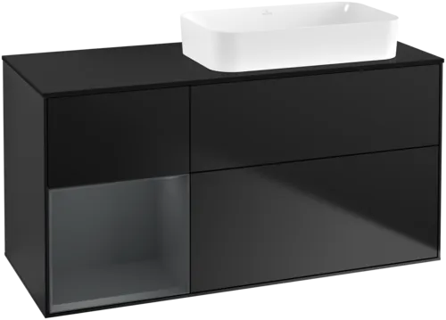 VILLEROY BOCH Toaletní skříňka Finion, s osvětlením, 3 výsuvy, 1200 x 603 x 501 mm, černý matný lak / půlnoční modrý matný lak / černé matné sklo #F682HGPD