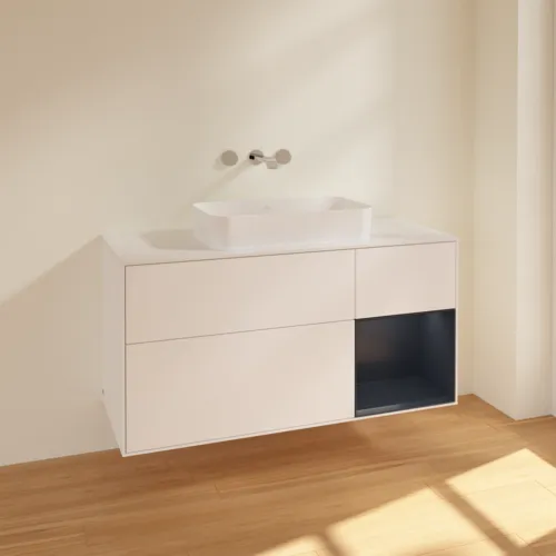 VILLEROY BOCH Toaletní skříňka Finion, s osvětlením, 3 výsuvy, 1200 x 603 x 501 mm, bílý matný lak / půlnoční modrý matný lak / bílé matné sklo #F711HGMT, obrázek 2